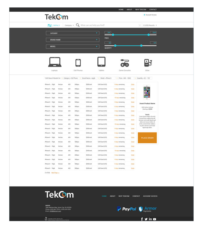 TekCom Website Product Selector